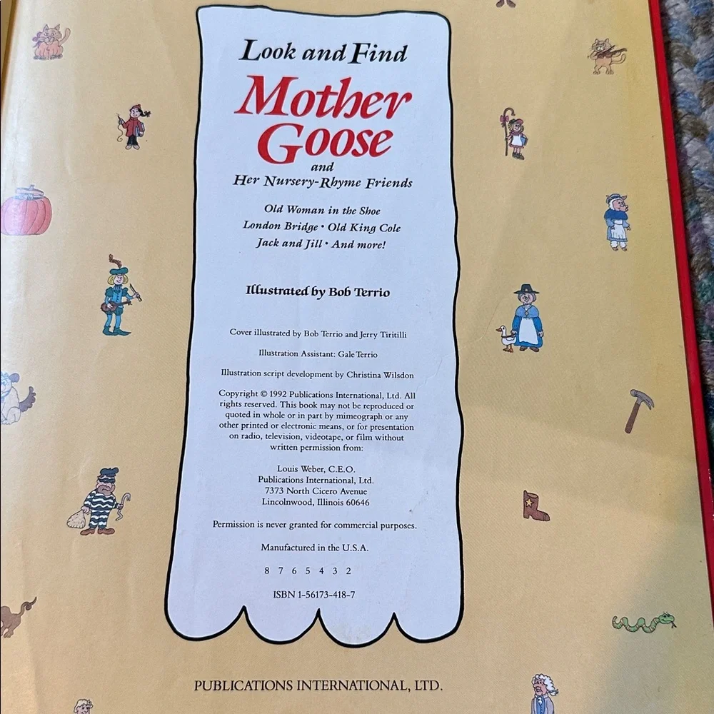 Vintage 1992 Look and Find Mother Goose Nursery Rhyme Hardcover Book